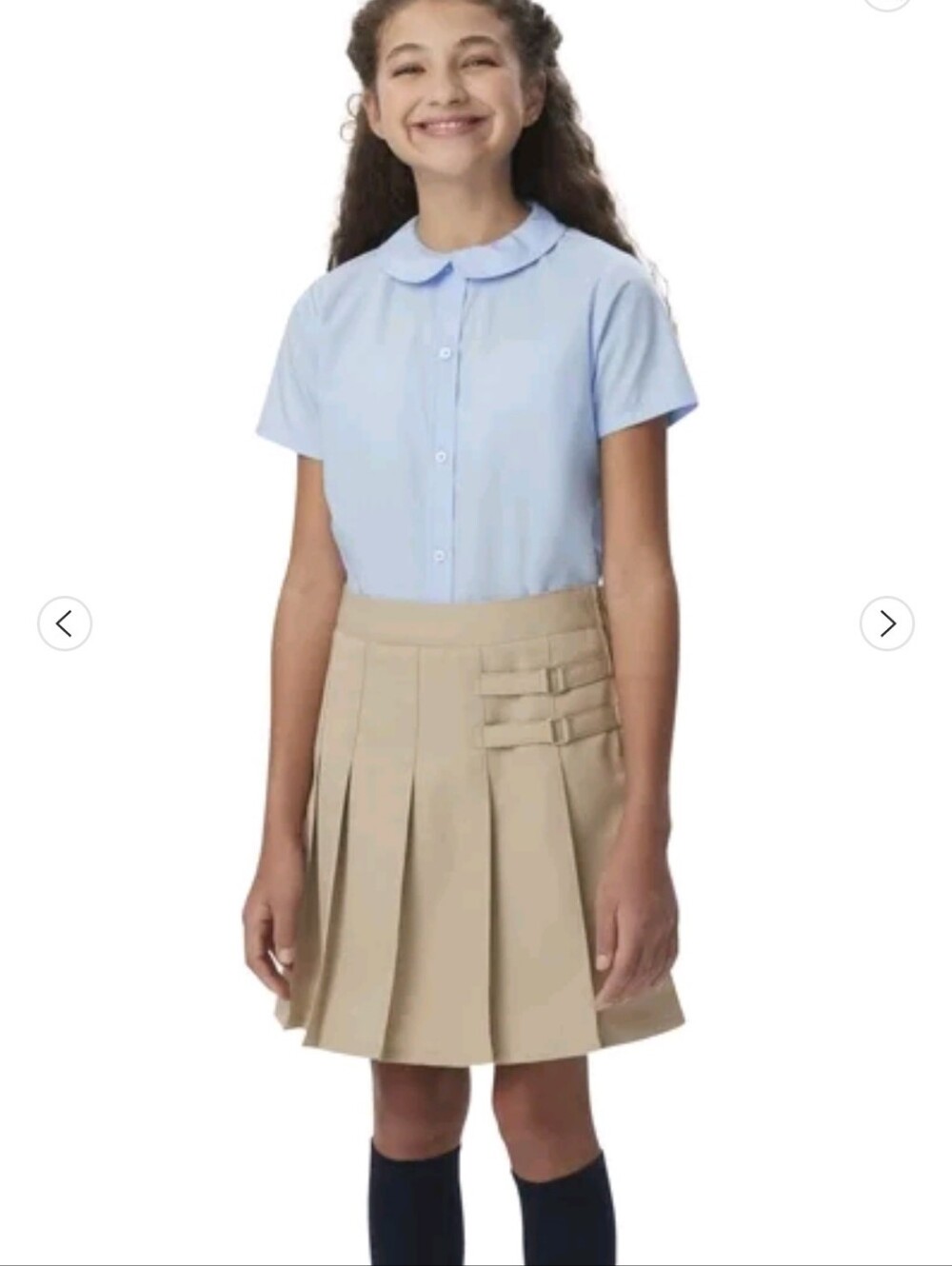 French Toast Tan Pleated School Skort with Side Buckles